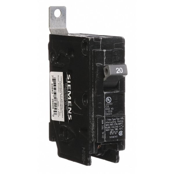 Miniature Circuit Breaker, 20 A, 120/240V AC, 1 Pole, Bolt On Mounting Style, BL Series