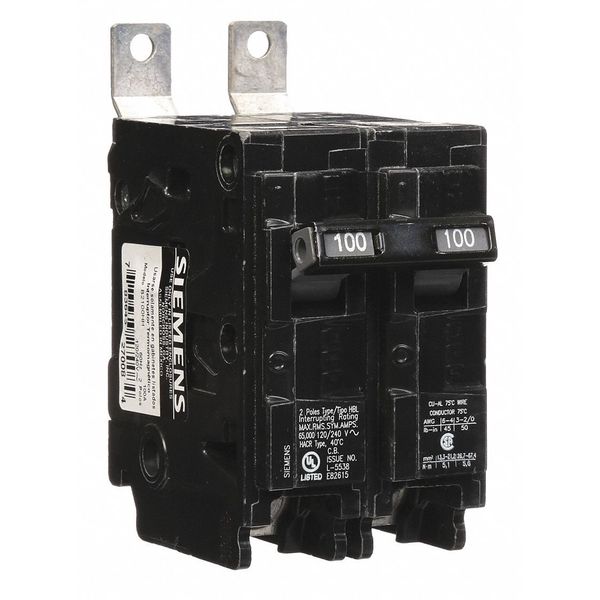 Miniature Circuit Breaker, 100 A, 120/240V AC, 2 Pole, Bolt On Mounting Style, BL Series