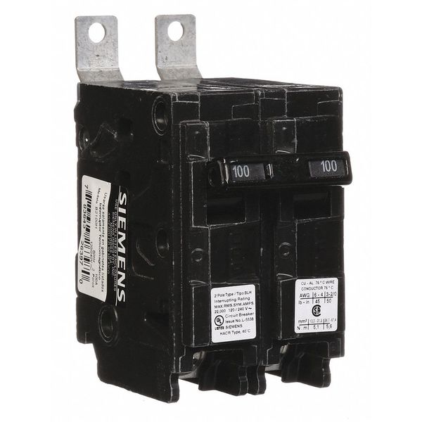 Miniature Circuit Breaker, 100 A, 120/240V AC, 2 Pole, Bolt On Mounting Style, BL Series