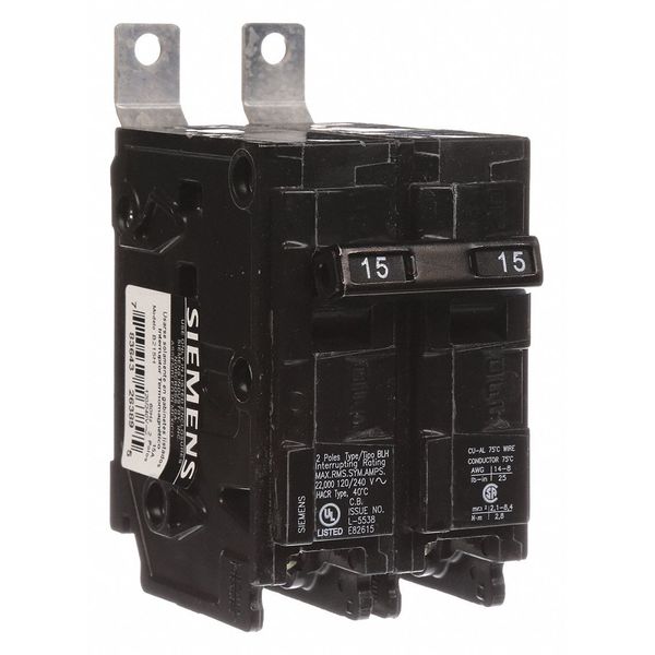 Miniature Circuit Breaker, 15 A, 120/240V AC, 2 Pole, Bolt On Mounting Style, BL Series