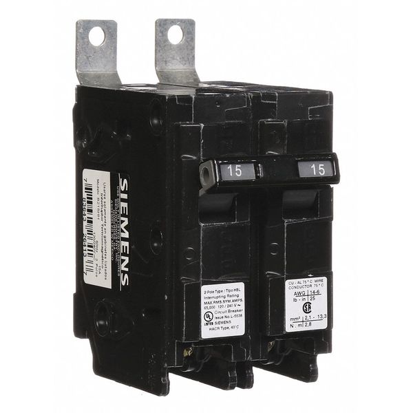 Miniature Circuit Breaker, 15 A, 120/240V AC, 2 Pole, Bolt On Mounting Style, BL Series