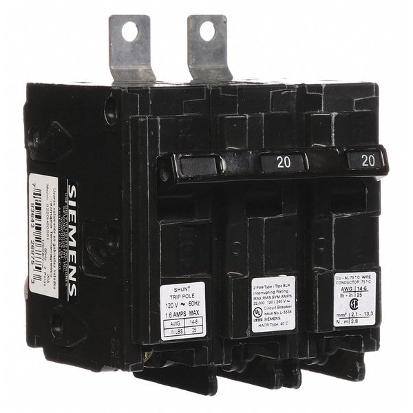 Miniature Circuit Breaker, 20 A, 120/240V AC, 2 Pole, Bolt On Mounting Style, BL Series