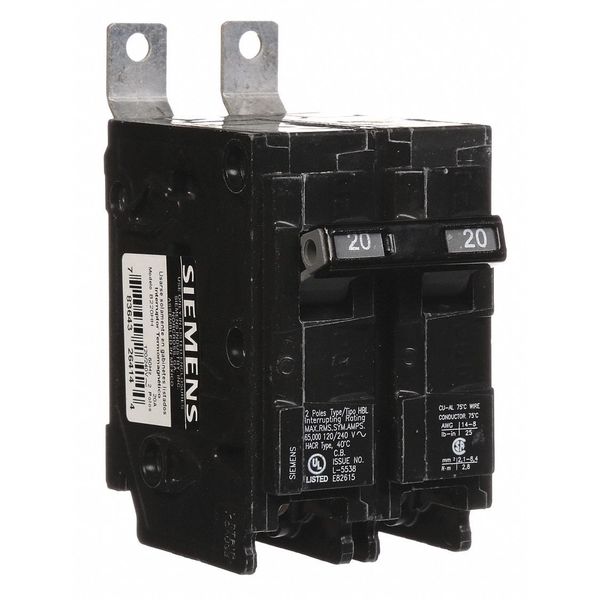 Miniature Circuit Breaker, 20 A, 120/240V AC, 2 Pole, Bolt On Mounting Style, BL Series