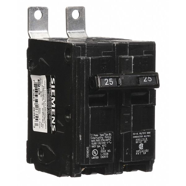 Miniature Circuit Breaker, 25 A, 120/240V AC, 2 Pole, Bolt On Mounting Style, BL Series