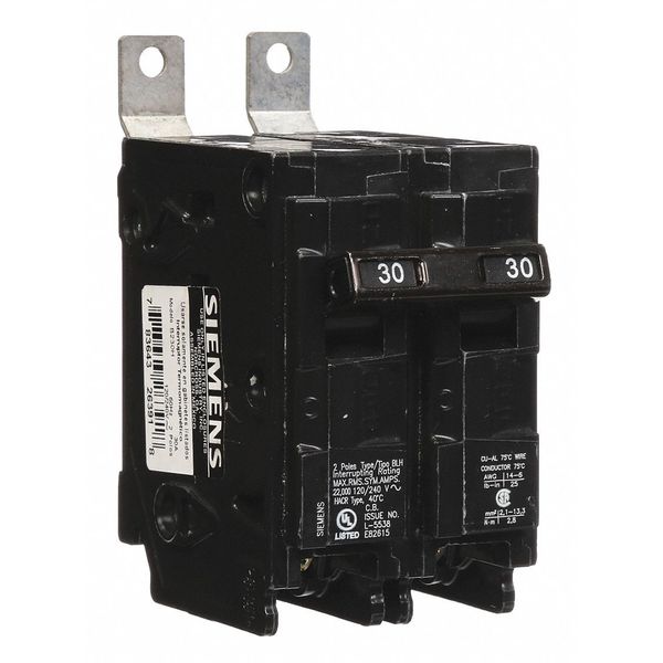 Miniature Circuit Breaker, 30 A, 120/240V AC, 2 Pole, Bolt On Mounting Style, BL Series