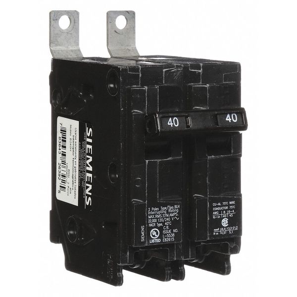 Miniature Circuit Breaker, 40 A, 120/240V AC, 2 Pole, Bolt On Mounting Style, BL Series