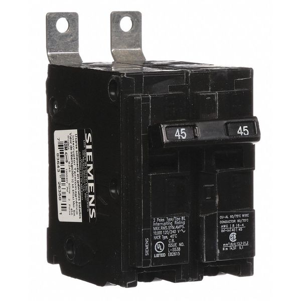 Miniature Circuit Breaker, 45 A, 120/240V AC, 2 Pole, Bolt On Mounting Style, BL Series
