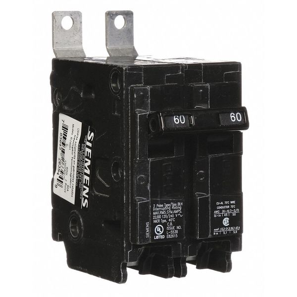 Miniature Circuit Breaker, 60 A, 120/240V AC, 2 Pole, Bolt On Mounting Style, BL Series