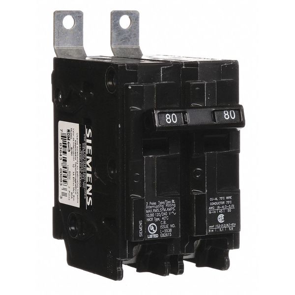 Miniature Circuit Breaker, 80 A, 120/240V AC, 2 Pole, Bolt On Mounting Style, BL Series