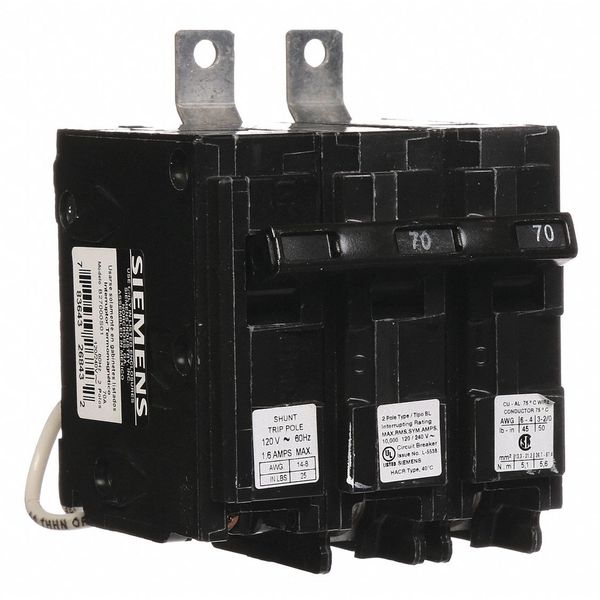 Miniature Circuit Breaker, 70 A, 120/240V AC, 2 Pole, Bolt On Mounting Style, BL Series