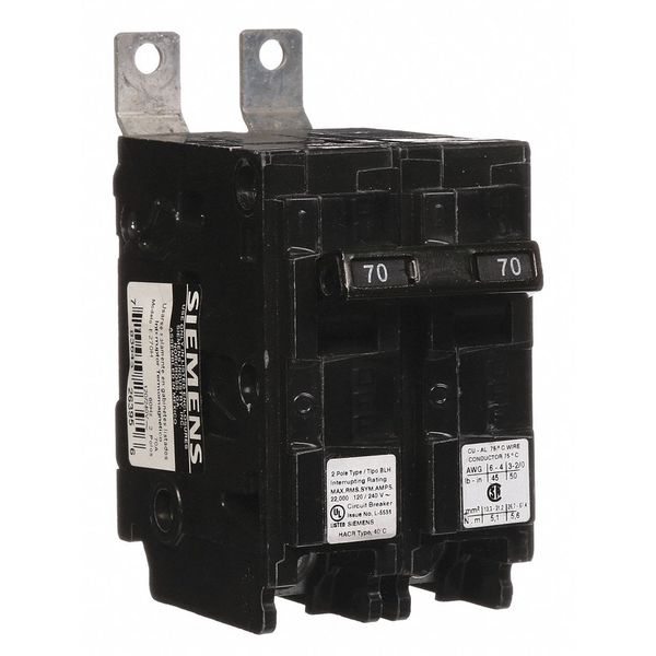 Miniature Circuit Breaker, 70 A, 120/240V AC, 2 Pole, Bolt On Mounting Style, BL Series
