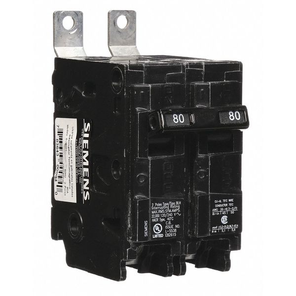 Miniature Circuit Breaker, 80 A, 120/240V AC, 2 Pole, Bolt On Mounting Style, BL Series