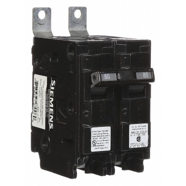 Miniature Circuit Breaker, 80 A, 120/240V AC, 2 Pole, Bolt On Mounting Style, BL Series