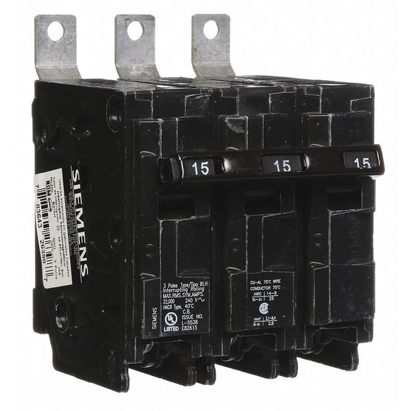 Miniature Circuit Breaker, 15 A, 240V AC, 3 Pole, Bolt On Mounting Style, BL Series