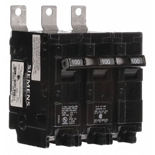 Miniature Circuit Breaker, 100 A, 240V AC, 3 Pole, Bolt On Mounting Style, BL Series