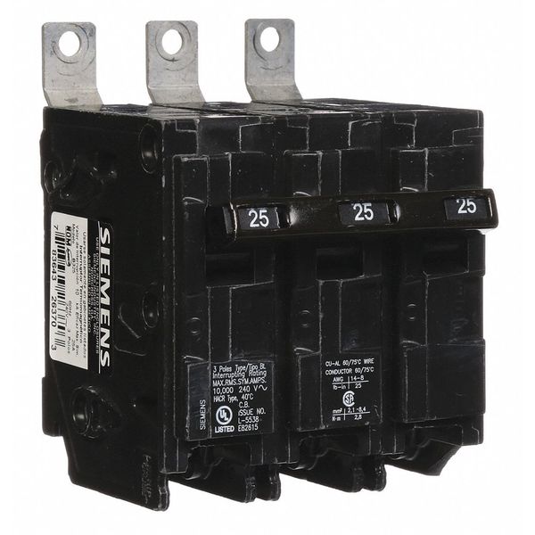 Miniature Circuit Breaker, 25 A, 240V AC, 3 Pole, Bolt On Mounting Style, BL Series