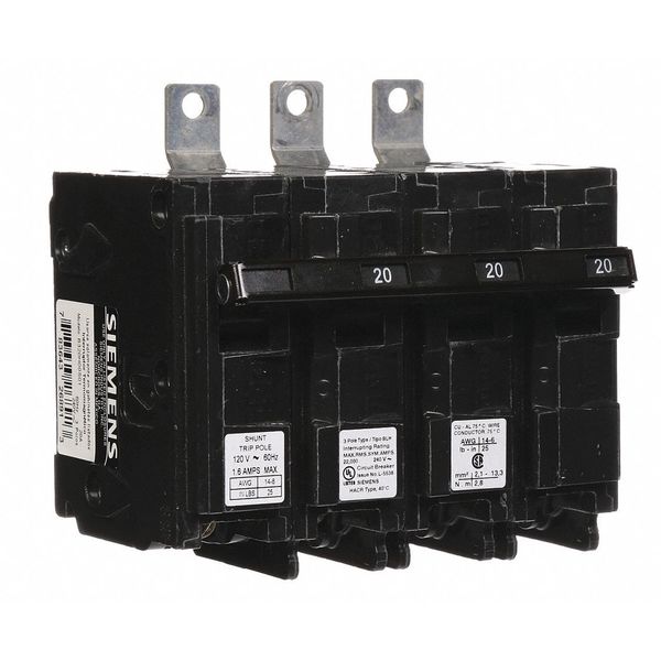 Miniature Circuit Breaker, 20 A, 120/240V AC, 3 Pole, Bolt On Mounting Style, BL Series