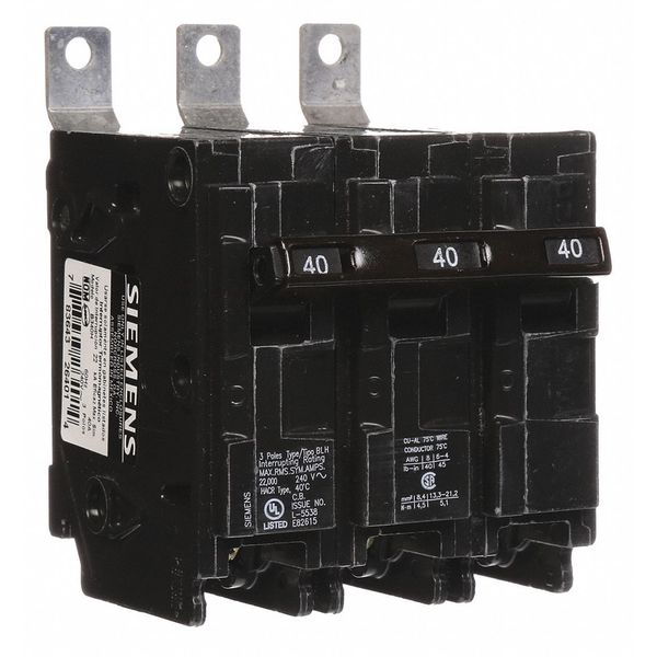 Miniature Circuit Breaker, 40 A, 240V AC, 3 Pole, Bolt On Mounting Style, BL Series