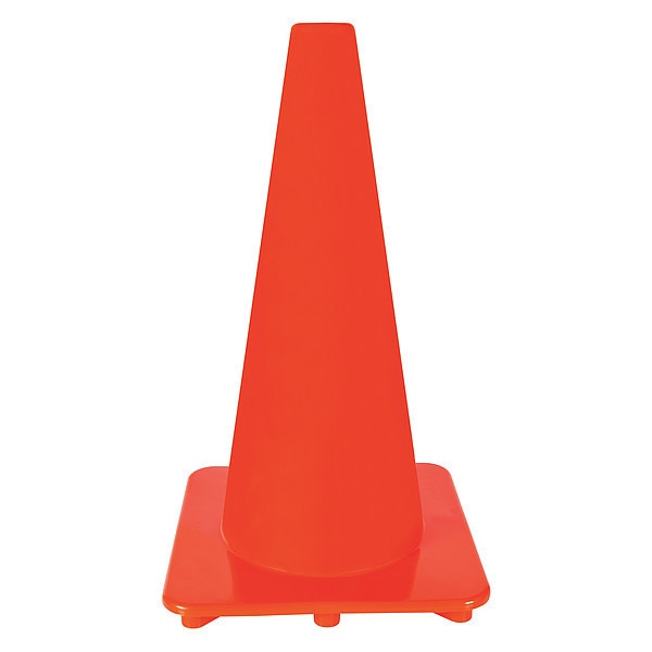 Traffic Cone, Slim Shape, PVC, 18 in H, Orange, Non-Reflective, Orange Base