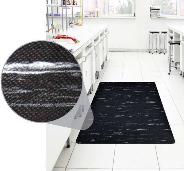 Antifatigue Mat, Black/White, 3 ft. L x 2 ft. W, Vinyl; Vinyl Foam, Marble Surface Pattern, 1