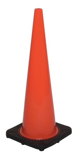 Traffic Cone, Standard Shape, PVC, 18 in H, Orange, Non-Reflective, Black Base