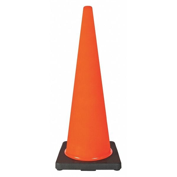 Traffic Cone, Standard Shape, PVC, 36 in H, Orange, Non-Reflective, Black Base