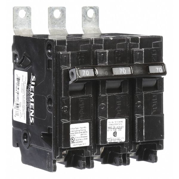 Miniature Circuit Breaker, 70 A, 240V AC, 3 Pole, Bolt On Mounting Style, BL Series