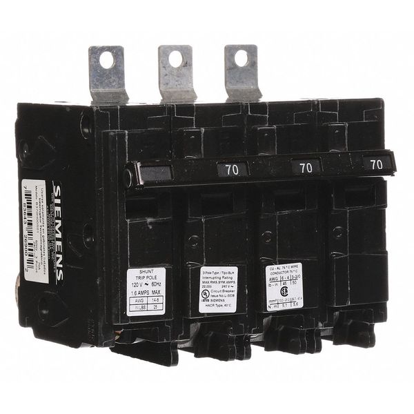 Miniature Circuit Breaker, 70 A, 120/240V AC, 3 Pole, Bolt On Mounting Style, BL Series