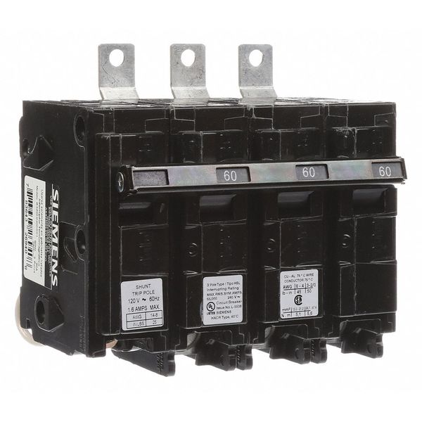 Miniature Circuit Breaker, 60 A, 120/240V AC, 3 Pole, Bolt On Mounting Style, BL Series