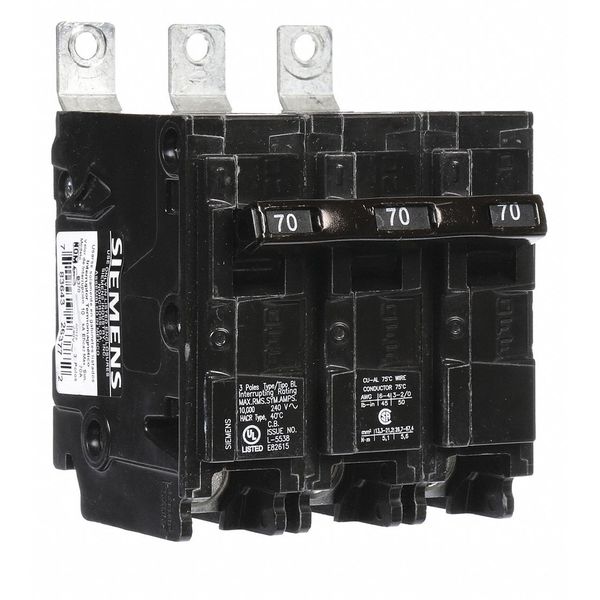 Miniature Circuit Breaker, 70 A, 240V AC, 3 Pole, Bolt On Mounting Style, BL Series