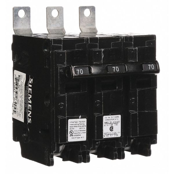 Miniature Circuit Breaker, 70 A, 240V AC, 3 Pole, Bolt On Mounting Style, BL Series