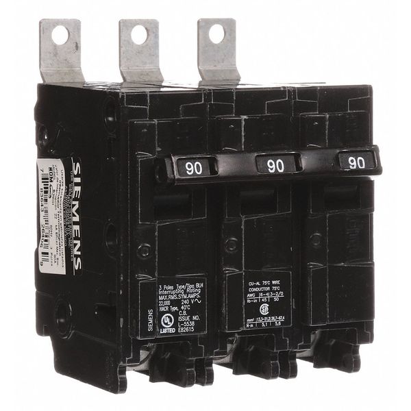 Miniature Circuit Breaker, 90 A, 240V AC, 3 Pole, Bolt On Mounting Style, BL Series