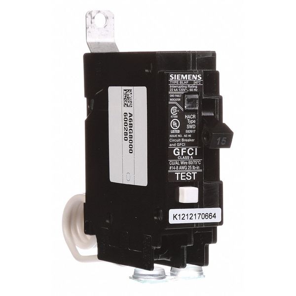 Miniature Circuit Breaker, 15 A, 120V AC, 1 Pole, Bolt On Mounting Style, BFH Series