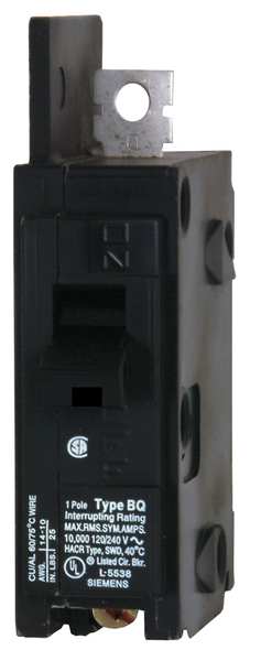 Miniature Circuit Breaker, 25 A, 120V AC, 1 Pole, Bolt On Mounting Style, BQ Series
