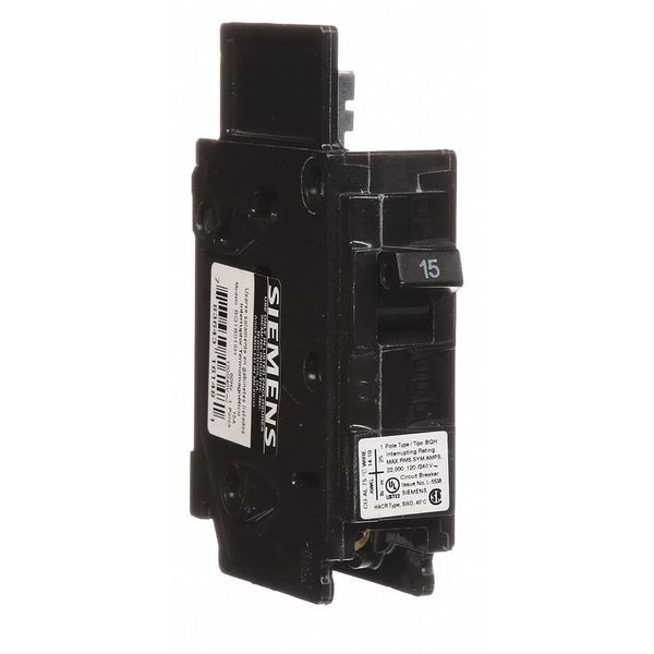 Miniature Circuit Breaker, 15 A, 120V AC, 1 Pole, Bolt On Mounting Style, BQH Series