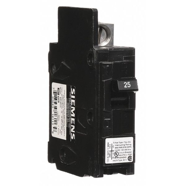 Miniature Circuit Breaker, 25 A, 120V AC, 1 Pole, Bolt On Mounting Style, BQ Series