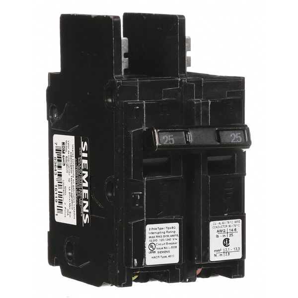 Miniature Circuit Breaker, 25 A, 120/240V AC, 2 Pole, Bolt On Mounting Style, BQ Series