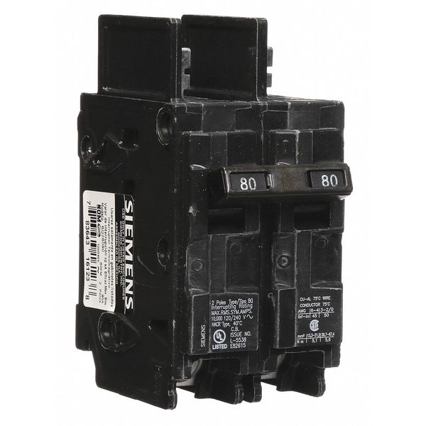 Miniature Circuit Breaker, 80 A, 120/240V AC, 2 Pole, Bolt On Mounting Style, BQ Series