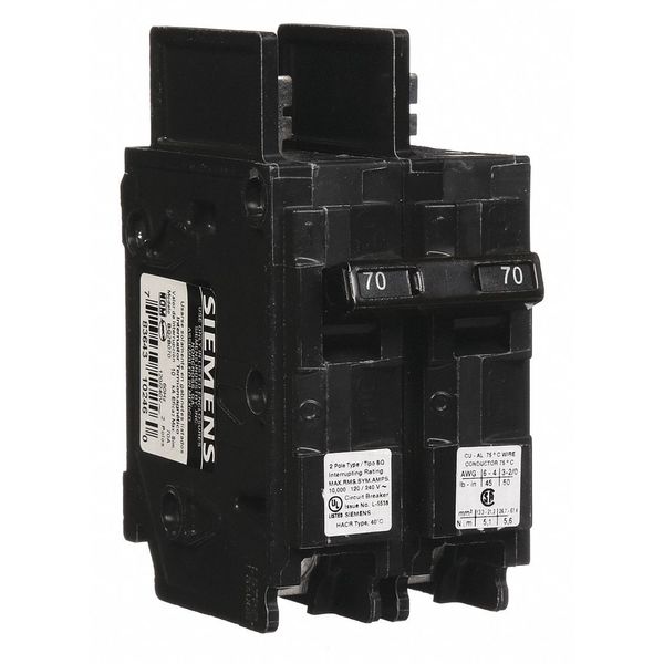 Miniature Circuit Breaker, 70 A, 120/240V AC, 2 Pole, Bolt On Mounting Style, BQ Series
