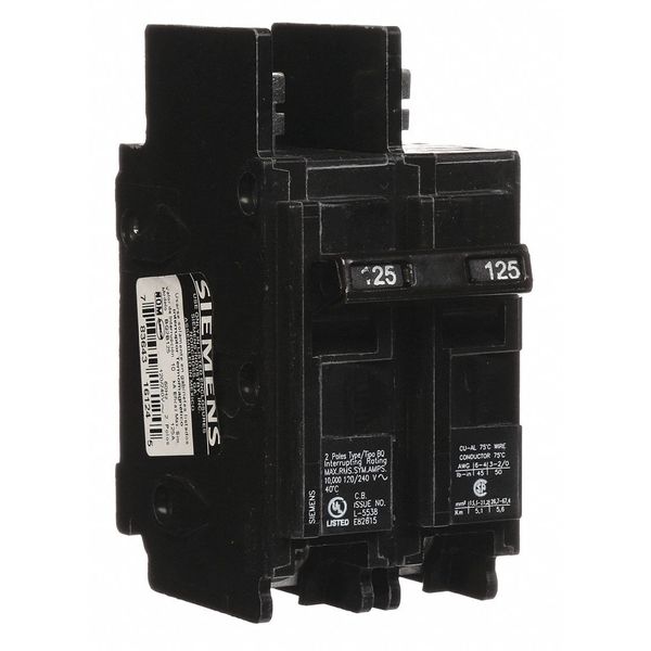 Miniature Circuit Breaker, 125 A, 120/240V AC, 2 Pole, Bolt On Mounting Style, BQ Series