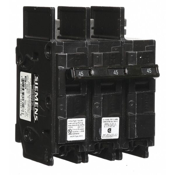 Miniature Circuit Breaker, 45 A, 240V AC, 3 Pole, Bolt On Mounting Style, BQ Series