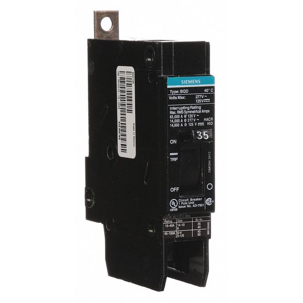 Miniature Circuit Breaker, 35 A, 277V AC, 1 Pole, Bolt On Mounting Style, BQD Series
