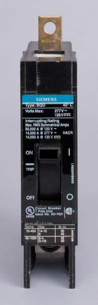 Miniature Circuit Breaker, 35 A, 277V AC, 1 Pole, Bolt On Mounting Style, BQD Series