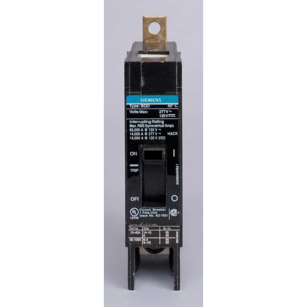 Miniature Circuit Breaker, 25 A, 277V AC, 1 Pole, Bolt On Mounting Style, BQD Series
