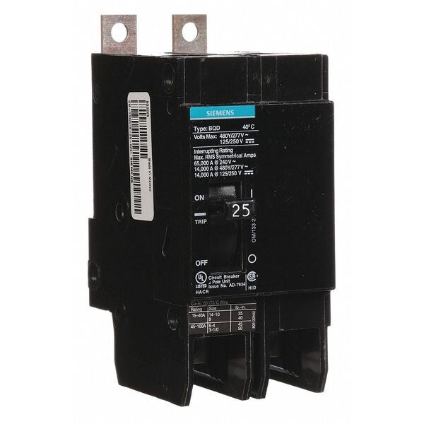 Miniature Circuit Breaker, 25 A, 480V AC, 2 Pole, Bolt On Mounting Style, BQD Series