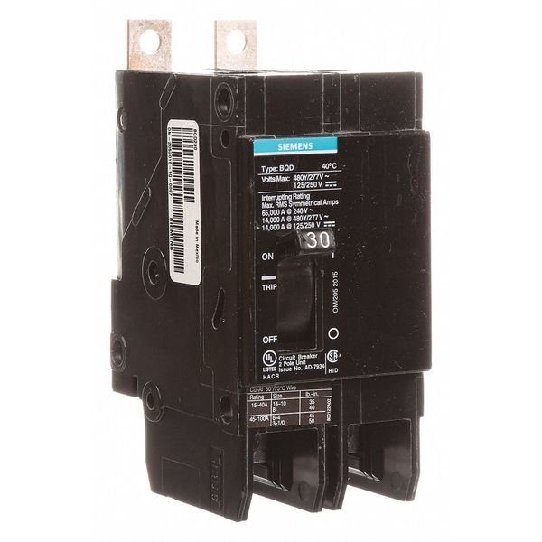 Miniature Circuit Breaker, 30 A, 480V AC, 2 Pole, Bolt On Mounting Style, BQD Series