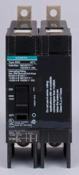 Miniature Circuit Breaker, 80 A, 480V AC, 2 Pole, Bolt On Mounting Style, BQD Series
