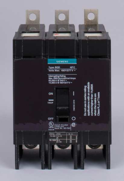 Miniature Circuit Breaker, 20 A, 480V AC, 3 Pole, Bolt On Mounting Style, BQD Series
