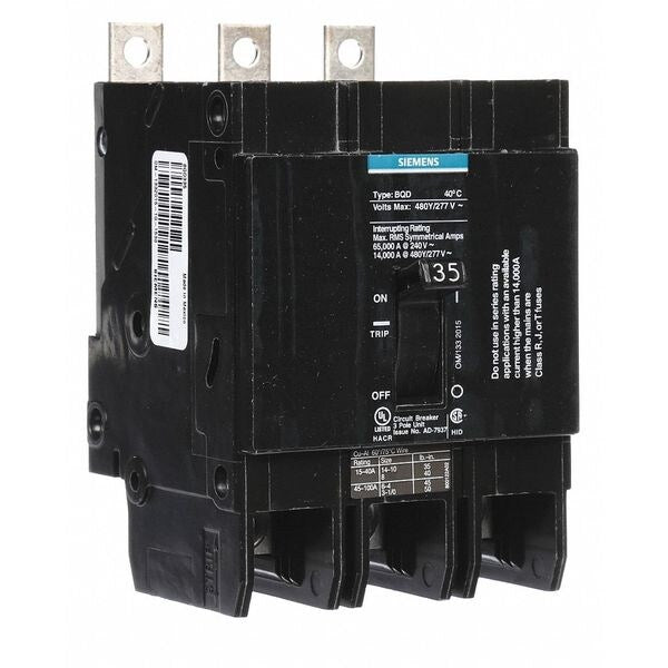 Miniature Circuit Breaker, 35 A, 480V AC, 3 Pole, Bolt On Mounting Style, BQD Series