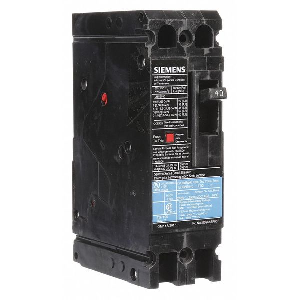 Molded Case Circuit Breaker, 40 A, 240V AC, 2 Pole, Lug In Panelboard Mounting Style, ED2 Series